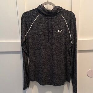 Women’s Under Armour Black Heathered Pullover Hoodie with White Piping  Large